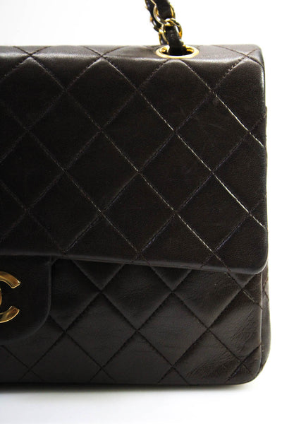 Chanel Womens Dark Brown Leather Quilted Medium Flap Chain Strap Shoulder Bag Ha