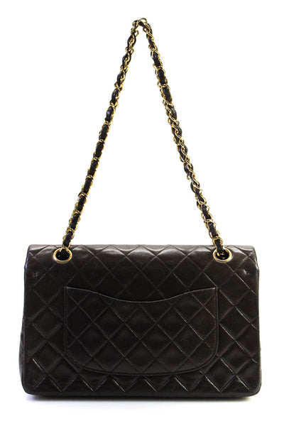 Chanel Womens Dark Brown Leather Quilted Medium Flap Chain Strap Shoulder Bag Ha