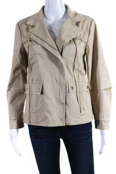 BCBGMAXAZRIA Womens Cotton Long Sleeve Full Zip Short Basic Jacket Beige Size 6