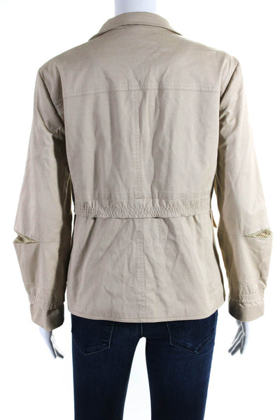 BCBGMAXAZRIA Womens Cotton Long Sleeve Full Zip Short Basic Jacket Beige Size 6
