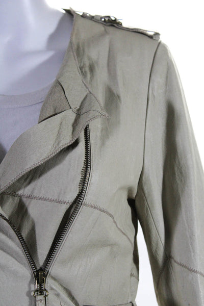 Illia Womens Leather Buckled Waist Full Zip Long Sleeve Jacket Beige Size 2