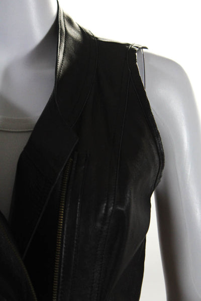 Illia Womens Leather V-Neck Sleeveless Full Zip Vest Jacket Black Size 2