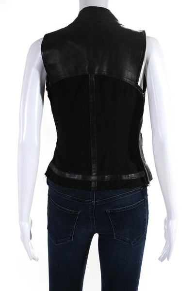 Illia Womens Leather V-Neck Sleeveless Full Zip Vest Jacket Black Size 2