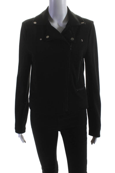 Bobi Black Womens Textured Long Sleeve Full Zip Cropped Moto Jacket Black Size M