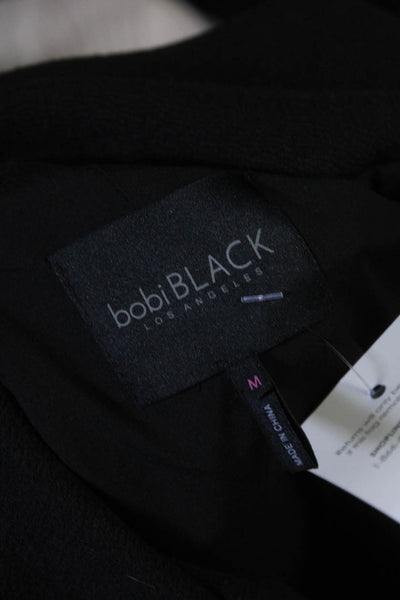 Bobi Black Womens Textured Long Sleeve Full Zip Cropped Moto Jacket Black Size M