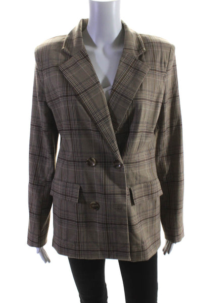 Majorelle Womens Plaid Print Double Breasted Blazer Jacket Light Brown Size M