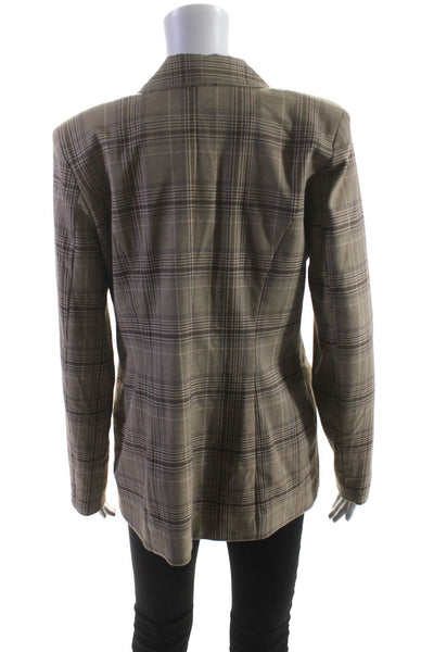 Majorelle Womens Plaid Print Double Breasted Blazer Jacket Light Brown Size M
