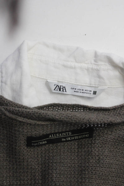 Zara Allsaints Womens Button Up Crop Top Cardigan White Gray Size M 10 Lot 2