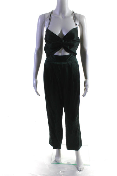 Michelle Mason Womens Silk V Neck Spaghetti Strap Jumpsuit Dark Green Size 0