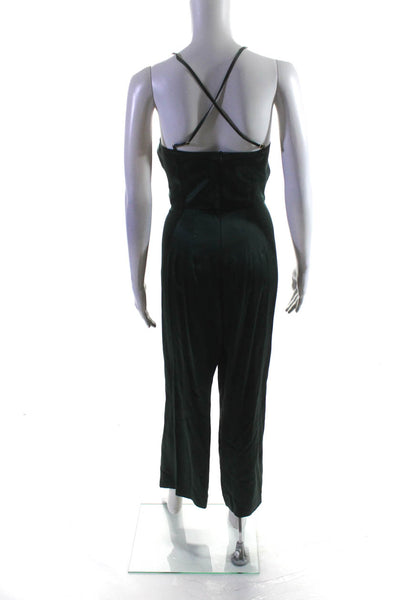 Michelle Mason Womens Silk V Neck Spaghetti Strap Jumpsuit Dark Green Size 0