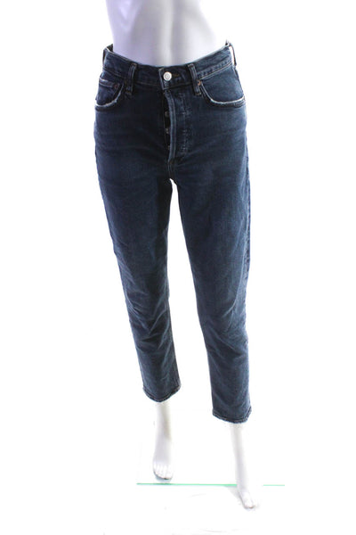 Agolde Womens Riley Long High Rise Frayed Ankle Slim Skinny Jeans Blue Size 23