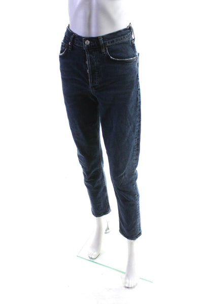Agolde Womens Riley Long High Rise Frayed Ankle Slim Skinny Jeans Blue Size 23