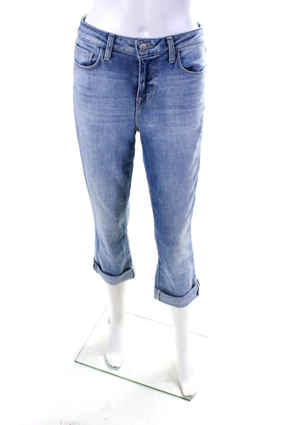 L'Agence Womens Blue Light Wash Cuffed High Rise Oriana Straight Jeans Size 26