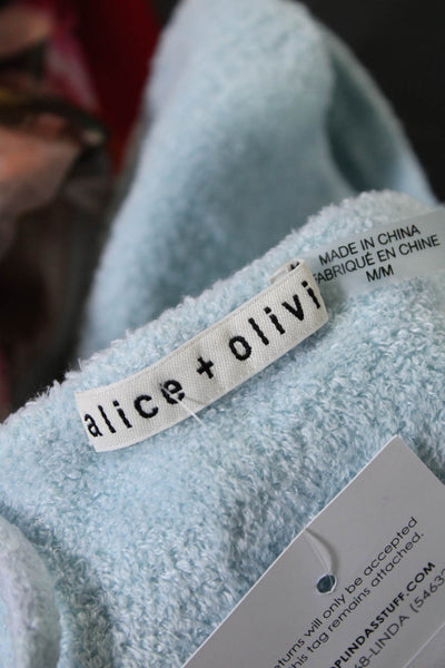 Alice + Olivia Womens Spaghetti Strap V Neck Knit Crop Top Blue Size Medium