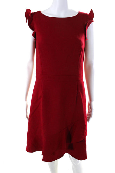 Brooks Brothers Red Fleece Womens Back Zip Ruffled Tiered Dress Red Wool Size 6