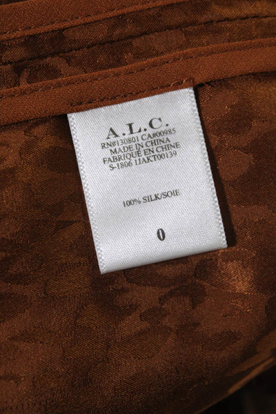 ALC Womens Bronze Silk Printed Collar Open Front Long Sleeve Jacket Size 0