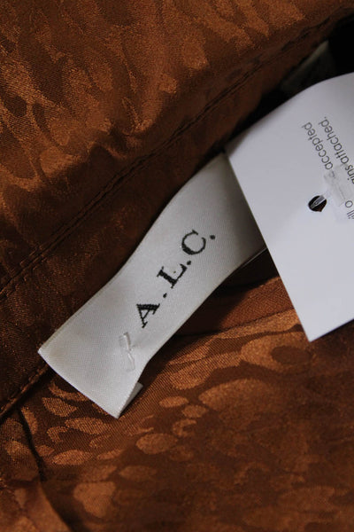 ALC Womens Bronze Silk Printed Collar Open Front Long Sleeve Jacket Size 0