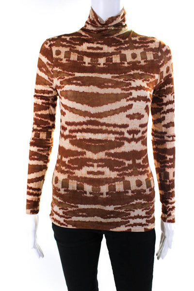 Ulla Johnson Womens Brown Printed Turtleneck Long Sleeve Blouse Top Size S