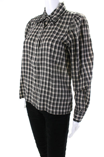 Ba&Sh Womens Black White Cotton Plaid Long Sleeve Button Down Shirt Size 0