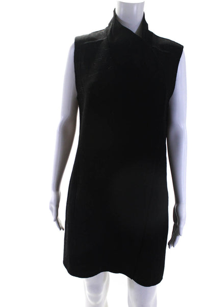 Vince Womens Front Zip Sleeveless Crew Neck Shift Dress Black Wool Size Medium
