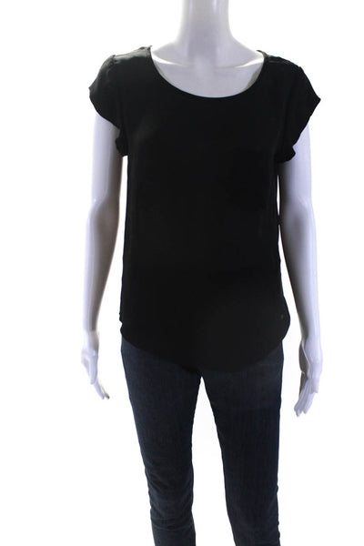 Joie Women's Round Neck Cap Sleeves Sheer Silk Blouse Black Size S