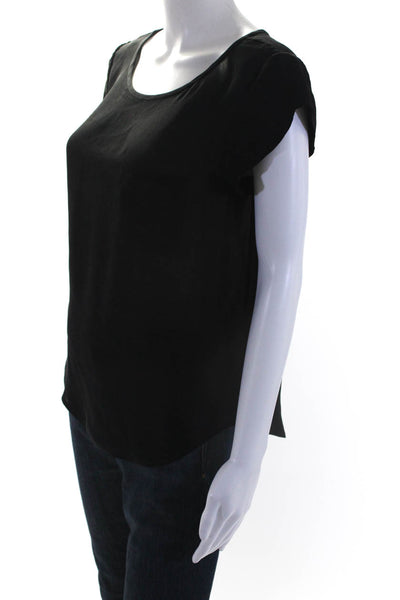 Joie Women's Round Neck Cap Sleeves Sheer Silk Blouse Black Size S