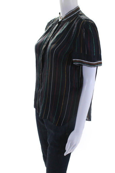 Rag & Bone Women's Round Neck Short Sleeves Sheer Button Up Blouse Stripe Size M