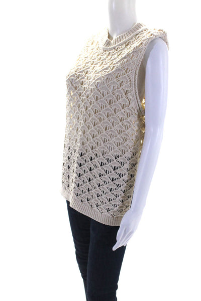Theory Womens Open Knit Sleeveless Round Neck Sweater Vest Top Beige Size M