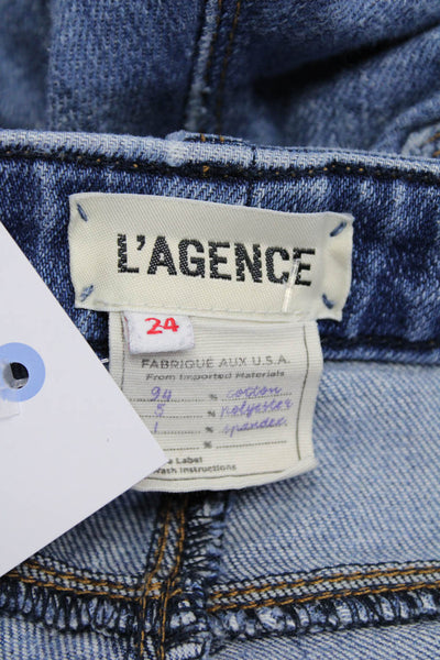 L'Agence Womens Cotton Denim Frayed Hem Mid-Rise Cropped Jeans Blue Size 24
