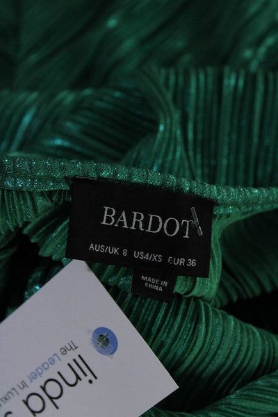 Bardot Womens Metallic Long Sleeve V-Neck Knee Length Skater Dress Green Size XS