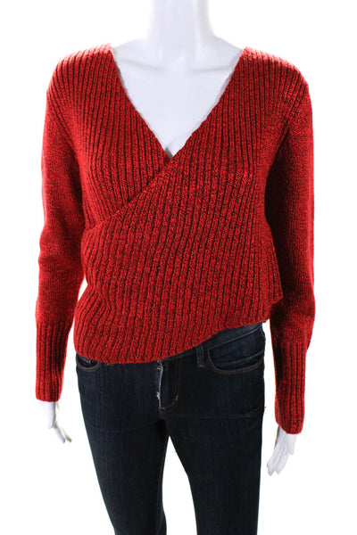 C/MEO Collective Womens Tight-Knit Long Sleeve V-Neck Wrap Sweater Red Size M