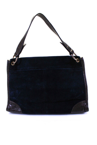 Jack French London Womens Single Handle Double Pocket Front Handbag Navy Brown
