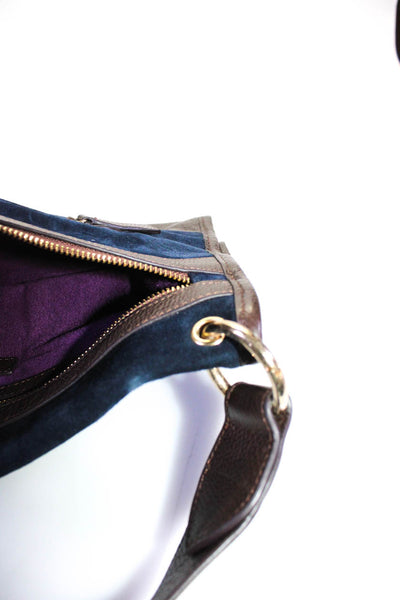 Jack French London Womens Single Handle Double Pocket Front Handbag Navy Brown