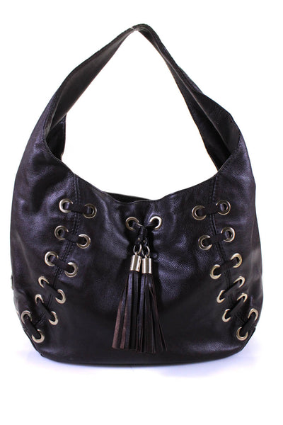 Michael Michael Kors Womens Grommet Tassel Large Hobo Handbag Brown Leather