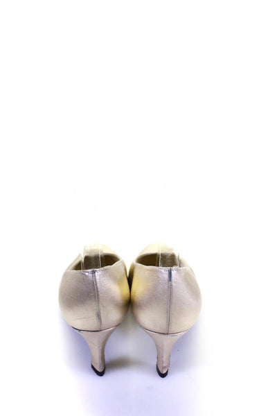 Stuart Weitzman Womens Block Heel Pointed Toe Metallic Pumps Gold Leather Size 8