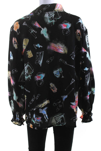 Ljve Womens Long Sleeve Makeup Printed Keyhole Shirt Black Size Large