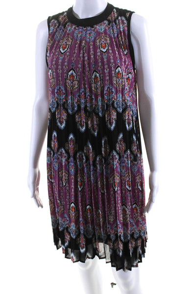 nicole by Nicole Miller Womens Purple Black Printed Pleated A-Line Dress Size 2