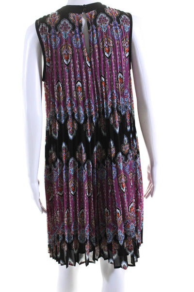 nicole by Nicole Miller Womens Purple Black Printed Pleated A-Line Dress Size 2
