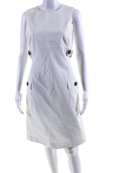 Eccoci Womens White Cotton Crew Neck Chain Detail Sleeveless Shift Dress Size 6