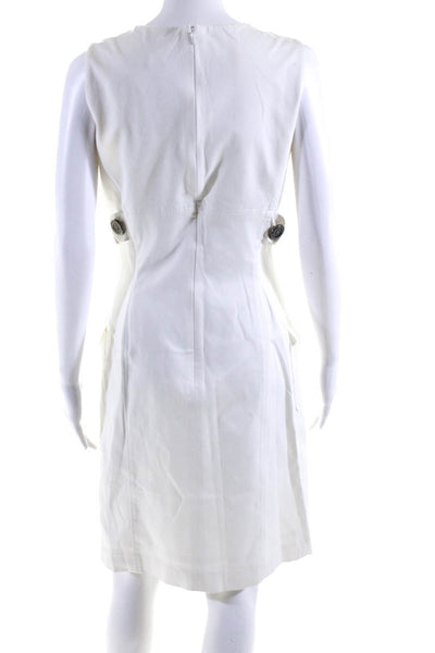 Eccoci Womens White Cotton Crew Neck Chain Detail Sleeveless Shift Dress Size 6