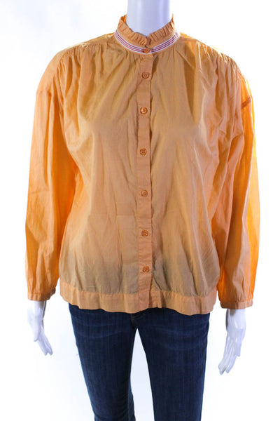 Sundry Womens Long Sleeve Frill Neck Button Up Top Blouse Orange Size 0