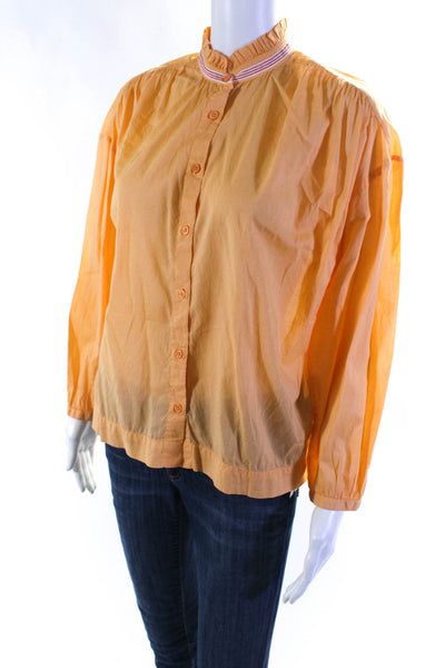 Sundry Womens Long Sleeve Frill Neck Button Up Top Blouse Orange Size 0