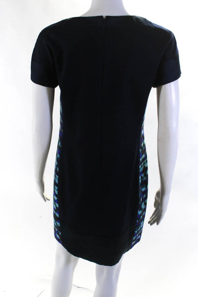 J Crew Collection Womens Geometric Short Sleeve Sheath Dress Blue Purple Size 2