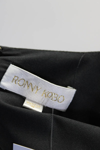 Ronny Kobo Womens Pleated Gathered Long Sleeve V Neck Sheath Dress Black Small