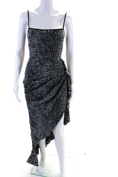 Rasario Womens Animal Print Ruffled Asymmetrical Hem Gown Gray Size EUR38