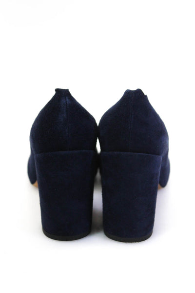 Chloe Womens Block Heel Scalloped Round Toe Pumps Navy Blue Suede Size 37.5