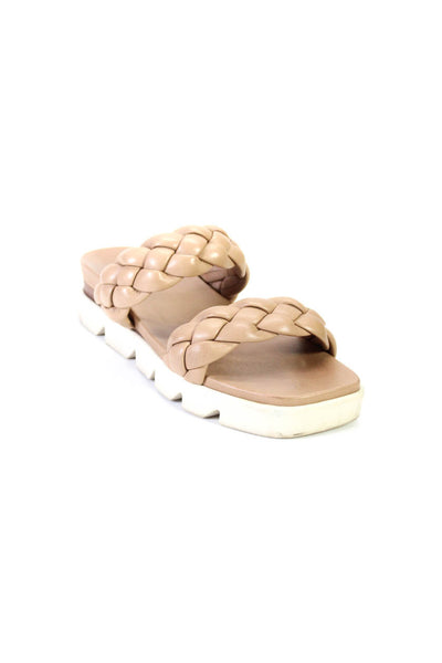 Bernardo Women's Leather Braided Peep Toe Platform Sandals Brown Size 8.5