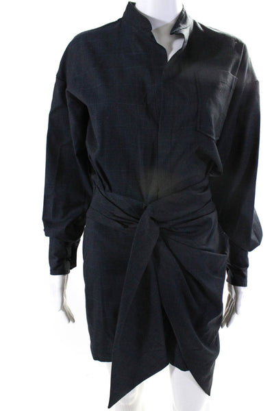 Etoile Isabel Marant Womens Dark Gray Wool Plaid Long Sleeve Shift Dress Size 36