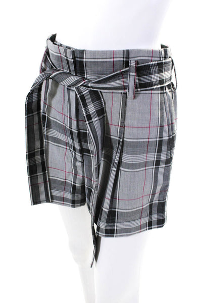 3.1 Phillip Lim Womens Gray Wool Plaid Belted High Rise Shorts Size 0