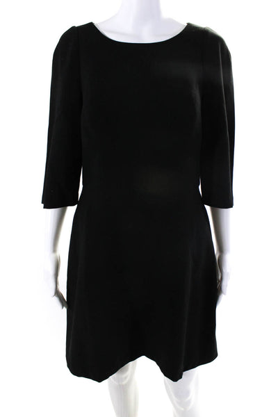 Black Halo Women's Round Neck 3/4 Sleeves A-Line Mini Dress Black Size 10